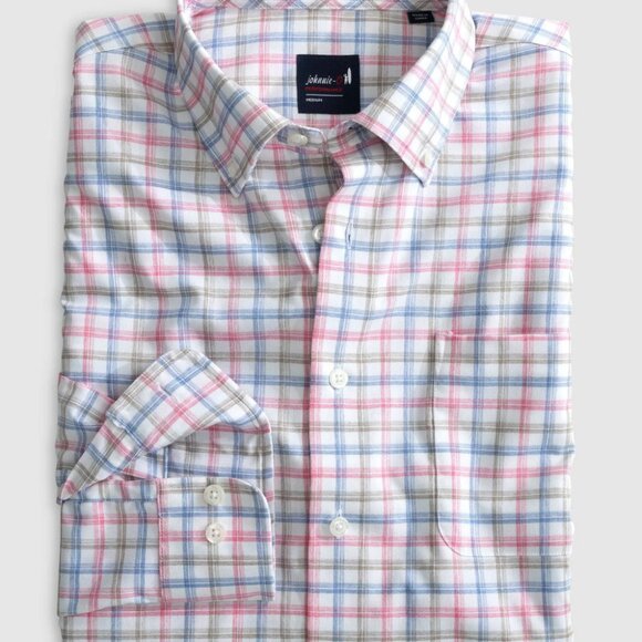johnnie-O Performance Button Up Shirt Hauser Navy Long Sleeve Pink Blue NWT - Picture 4 of 10